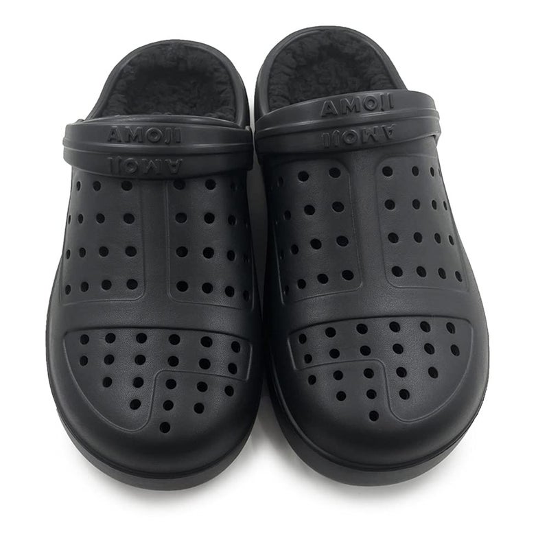 Amoji Winter Fluffy Clog Fur Lining Garden Shoes Warm Furry Indoor Lined House Fuzzy Fleece Slippers D8818 Black 8 Women/6 Men - Image 5